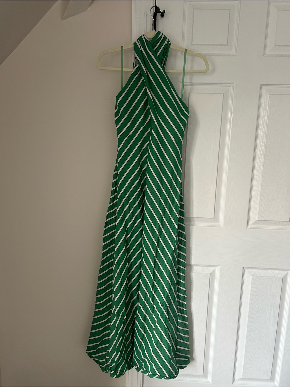 O.P.T. Green Striped Halter Open Back Maxi Dress Size S
